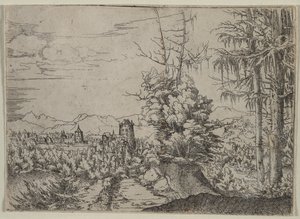 Paisagem com dois pinheiros, 1522-1525. de Albrecht Altdorfer