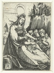 Maria com o Menino Jesus e dois meninos de Albrecht Altdorfer