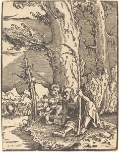 São Cristóvão sentado à beira de um rio de Albrecht Altdorfer