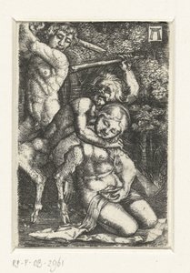 Sátiro e um homem brigam por uma mulher de Albrecht Altdorfer