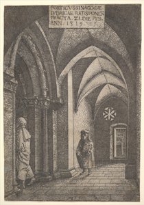 O hall de entrada da sinagoga de Regensburg, 1519. de Albrecht Altdorfer
