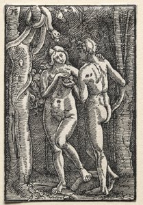 A Queda e Redenção do Homem: Adão e Eva Comendo o Fruto Proibido de Albrecht Altdorfer