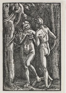 A queda e redenção do homem: Adão e Eva comendo o fruto proibido, c. 1513 de Albrecht Altdorfer