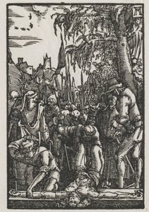 A queda e redenção do homem: Cristo pregado na cruz de Albrecht Altdorfer