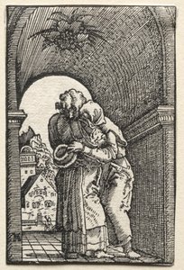 A Queda e Redenção do Homem: O Abraço de Joachim e Ana no Golden Gate, 1515. de Albrecht Altdorfer