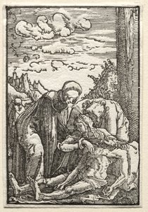 A queda e redenção do homem: a lamentação debaixo da cruz, c. 1515 de Albrecht Altdorfer