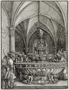 A Sagrada Família tem a fonte. Gravura do alemão Albrecht Altdorfer (1480-1538). Museu do Louvre de Albrecht Altdorfer