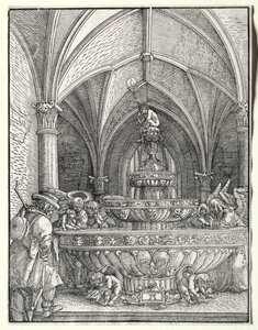 A Sagrada Família na fuga para o Egito em uma fonte de Albrecht Altdorfer