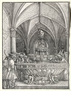 A Sagrada Família na Fuga para o Egito em uma Fonte, c. 1520 de Albrecht Altdorfer