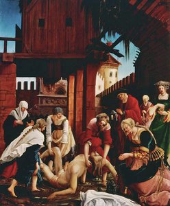 A descoberta do corpo do santo na Cloaca Maxima, a partir do retábulo de São Sebastião de Albrecht Altdorfer