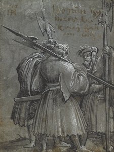 Três vigia noturno, 1513 (desenho em papel cinza azul) de Albrecht Altdorfer