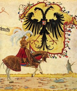 Cortejo triunfal do imperador Maximiliano, cena: estandarte e espada imperiais, pormenor de Albrecht Altdorfer