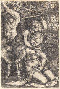 Dois sátiros lutando por uma ninfa de Albrecht Altdorfer