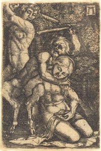 Dois sátiros lutando por uma ninfa de Albrecht Altdorfer