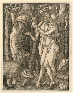 Adão e Eva, prancha 2 da série "Pequena Paixão em xilogravura" de Albrecht Dürer