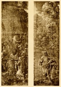 Rolamento da Cruz e Cristo com a bandeira da vitória de Albrecht Dürer