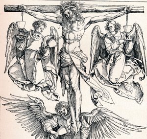 Cristo na cruz com três anjos, 1523-1525 1906 de Albrecht Dürer