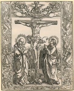 Cristo na cruz com uma moldura de anjos de Albrecht Dürer