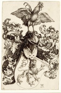 Brasão de armas com um leão e um galo de Albrecht Dürer
