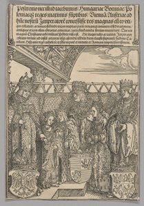 Congresso e noivado duplo em Viena, placa 23 de Cenas Históricas da Vida do Imperador Maximiliano I do Arco do Triunfo de Albrecht Dürer