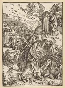 O anjo lança o dragão no abismo e encerra-o nele (Apocalipse) de Albrecht Dürer