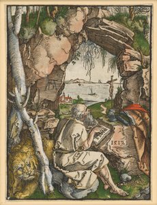 São Jerónimo na gruta escavada na rocha de Albrecht Dürer