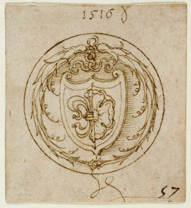 Desenho de um ornamento ou anel de sinete com as armas de Lazarus Spengler de Albrecht Dürer