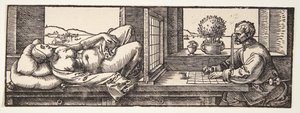 Desenhista desenhando um nu de Albrecht Dürer