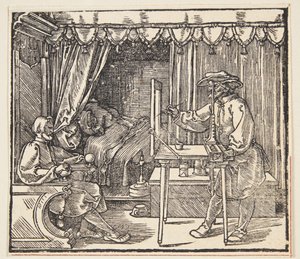 Desenhista desenhando um retrato de Albrecht Dürer