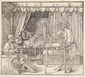 Desenhista desenhando um retrato de Albrecht Dürer