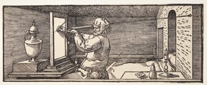 Desenhista desenhando um vaso de Albrecht Dürer