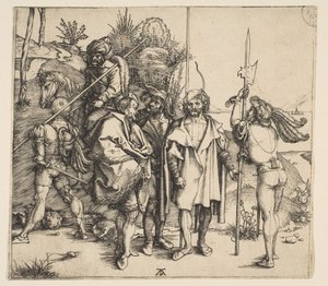 Cinco soldados de infantaria e um turco montado, ca. 1495 de Albrecht Dürer