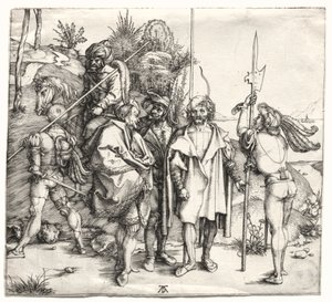 Cinco soldados e um turco a cavalo, provavelmente 1496. de Albrecht Dürer