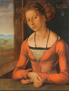 Alemão: Bildnis einer Frau Fürleger mit geflochtenem Haar Retrato de uma mulher jovem com cabelo entrançado de Albrecht Dürer