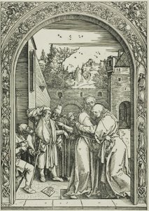Joaquim e Santa Ana se encontram no Golden Gate, de A Vida da Virgem de Albrecht Dürer