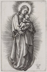 Virgem com fita no cabelo numa auréola sobre a lua crescente de Albrecht Dürer