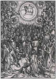 Hino de louvor dos Eleitos no Céu / Adoração do Cordeiro, Figura XII, folha 14 da série «O Apocalipse» de Albrecht Dürer