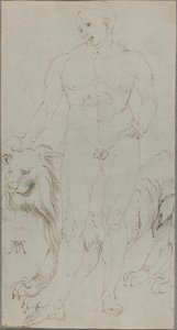 Nu masculino com um leão [verso] de Albrecht Dürer