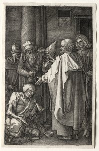 Pedro e João curando o aleijado no portão do templo de Albrecht Dürer