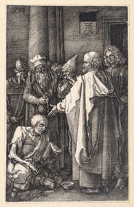 Pedro e João curando um mendigo coxo no templo (Paixão gravada) de Albrecht Dürer