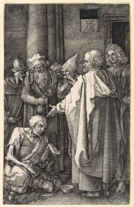 Pedro e João curando um mendigo coxo no templo (Paixão gravada) de Albrecht Dürer