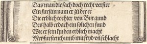 Texto impresso para "O noivado de Maximiliano com Maria da Borgonha" de Albrecht Dürer