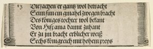 Texto impresso para "O noivado de Filipe, o Belo com Joana de Castela" de Albrecht Dürer