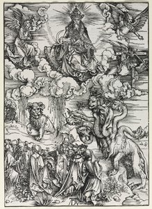 Revelação de São João: Besta com chifres de carneiro, 1511. de Albrecht Dürer
