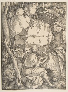 São Jerônimo em uma caverna, 1512. de Albrecht Dürer