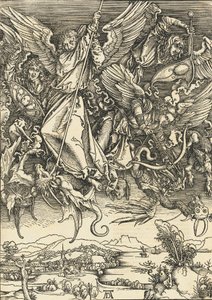 São Miguel Lutando contra o Dragão, provavelmente c. 14961498 publicado 1511. de Albrecht Dürer