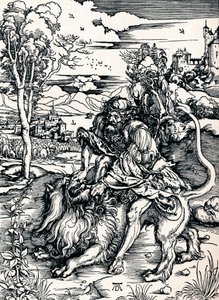 Sansão Rending the Lion, 1497 1906 de Albrecht Dürer