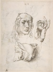 Autorretrato, Estudo de uma mão e de uma almofada de Albrecht Dürer