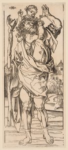 São Cristóvão, atravessando o rio, 1528. de Albrecht Dürer