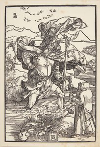 São Cristóvão no deserto com um voo de pássaros de Albrecht Dürer